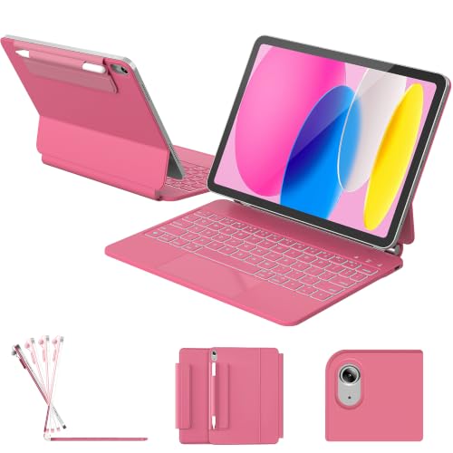 RAYMCRAFT for iPad 11th(A16, 2025)/10th Generation Case with Keyboard, Magic Keyboard 2022, Springy Backlit Keys, Stain-Resistant Surface, Multi-Touch Trackpad, Hot Pink - color: Hot Pink