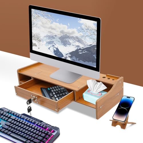 Computer Monitor Stand, Computer Rack with Drawers, Two top Platforms Desk Organizer Monitor Stand with Extra Large Storage Desktop Computer Stand for PC, Laptop, Printer, Screen, TV (03) - size: 03