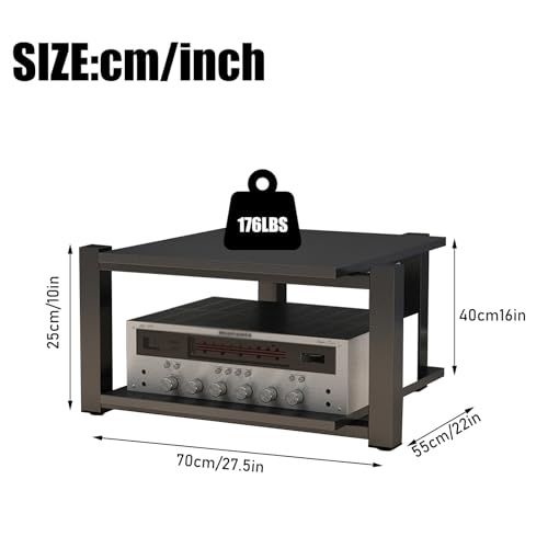 Heavy Duty Audio Rack Tower, Av Media Player Stand with Wooden Shelves, Black Cd Stereo Equipment Cabinet, Suitable for Home,Office/Audio Video/Theate (Black, 2 Tier) - size: 2 Tier