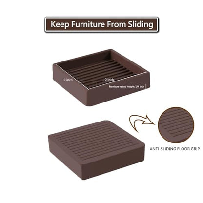 2x2 Non Slip Rubber Furniture Caster Cups for Hardwood Floors, Anti-Slip Square Furniture Coasters Pads Stopper Gripper Floor Protectors for Bed Couch Table - size: 4 Pcs Brown