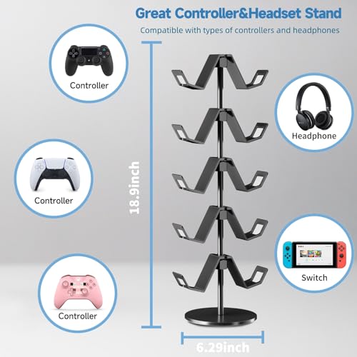 Controller Stand,5 Tier Headphone Holder | Universal Compatibility,Holds 10 Controllers or 2 Headsets + 5 Controllers,Sturdy build,Space-Saving Organizer,For Gamer