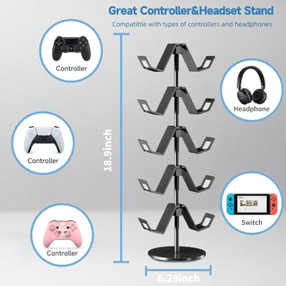 Controller Stand,5 Tier Headphone Holder | Universal Compatibility,Holds 10 Controllers or 2 Headsets + 5 Controllers,Sturdy build,Space-Saving Organizer,For Gamer