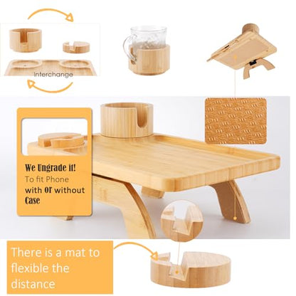 Nnewvante Couch Table on Arm,3 in 1 Large 15.36"x9.85" Bamboo Couch Cup Holder Sofa Arm Clip on TV Tray Table with 360°Rotated Phone/Cup Holder - color: Bamboo