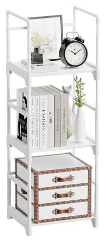 FIDUCIAL HOME 3 Tiers Small Bookshelf White Open Short Book Shelf | Narrow Skinny Slim Thin Small Spaces for Space Saving, Easy to Assemble, 12"L x 10"W x 33.6"H - size: 3 Tier