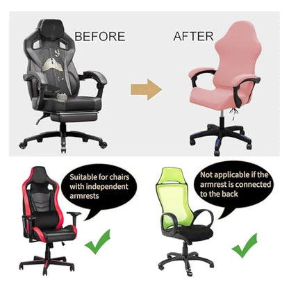 Gaming Chair Cover Set with Armrest Covers, Stretch Ruffled Slipcover for Racing Office Computer Reclining Chairs (Pink) - color: Pink