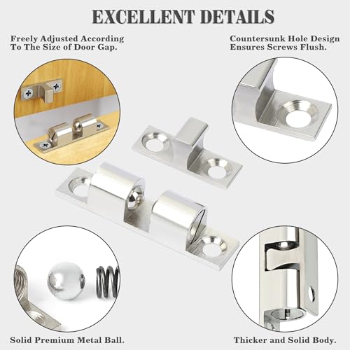 Alise Double Roller Catch Cabinet Latches,Adjustable Double Ball Tension Roller Catch Latch Brass Cabinet Door Latch,67mm Solid Metal Cabinet Latches and Catches,Pack of 4,Silver - color: Silver, size: 67mmX40mm