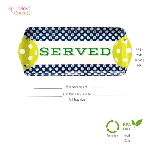 Sprinkles & Confetti Navy Pickleball Melamine Serving Tray with Handles - BPA-Free, Reusable | Durable Platter for Birthdays, Outdoor Events | Charcuterie, Appetizers, Cupcakes, Snacks - color: Navy & Lime