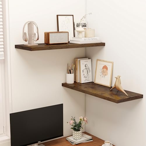 Dreamland 36" Floating Shelves for Wall, 12" Deep Slim Rustic Brown Floating Shelves, Wall-Mounted Shelves for Bedroom, Living Room, Kitchen, Bathroom - Set of 2 - color: Rustic Brown, size: 36"W x 12"D x 1.3"H, Set of 2