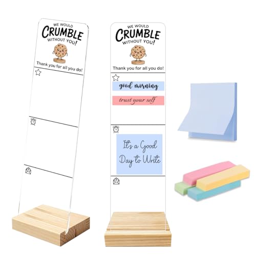 Sticky Notes Monitor Memo Board Acrylic Holder with Removable Wooden Base, We Would Crumble Without You Logo Desk Set with 200 Sheets Two Sizes Sticky Notes, Office Desk Accessories Organizer - color: Crumble