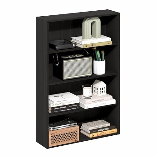 Furinno Basic Book Shelf, 4-Tier Bookcase with Open Shelf, Bookshelf, Cube Storage Organizer, 6 x 24 x 35, for Living Room, Bedroom, Home Office, Espresso - color: Espresso, size: 4-Tier, 6 x 24 x 35