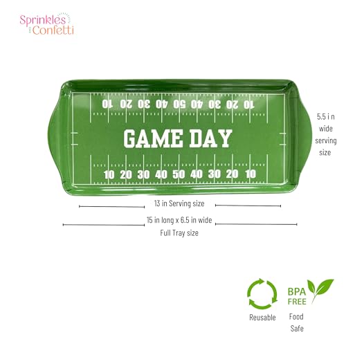 Sprinkles & Confetti Green Game Day Melamine Serving Tray with Handles - BPA-Free, Reusable Platter for Tailgates, Birthdays, Sports Parties - Durable for Charcuterie, Snacks, Wings - color: Green - Game Day