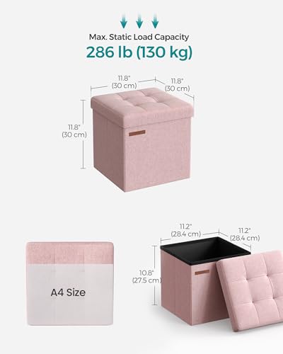 SONGMICS Storage Ottoman, Foldable Small Ottoman Foot Rest, 11.8 Inches Foot Stool, Cube Ottoman with Storage, Load up to 286 lb, for Living Room, Bedroom, Dorm, Jelly Pink ULSF028R01 - color: Jelly Pink, size: 11.8"D x 11.8"W x 11.8"H