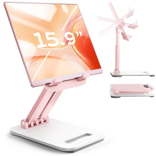 LISEN Tablet Stand for iPad Stand Holder Desk, Foldable eBook Readers Desk Accessories Fits Kindle 4-15.9" Pink - color: Pink