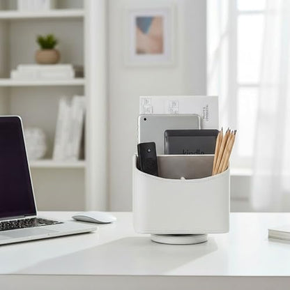 UnionBasic Rotating Desk Organizer, 360 Desk Spinning Caddy, Desktop TV Guide/Mail/Media/Remote Controller Holder Organizer,White - color: White