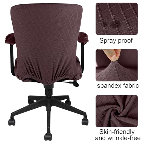 Tallew 4 Pcs Office Chair Covers Set Computer Universal Protective Stretchable Chair Seat Covers Desk Armrest Slipcovers Pads Office Cushion Backrest for Rotating(Coffee Color) - color: Coffee Color