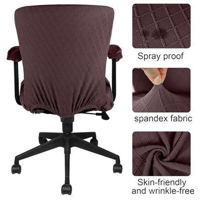 Tallew 4 Pcs Office Chair Covers Set Computer Universal Protective Stretchable Chair Seat Covers Desk Armrest Slipcovers Pads Office Cushion Backrest for Rotating(Coffee Color) - color: Coffee Color