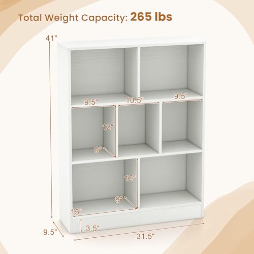 Giantex 7 Cube Bookcase, 4-Tier Freestanding Bookshelf w/ 7 Open Compartments, 2 Anti-Tipping Kits, Modern Display Cabinet, 41" Wood Cubby Storage Organizer for Living Room, Bedroom, White - color: White, size: 31.5" x 9.5" x 41"