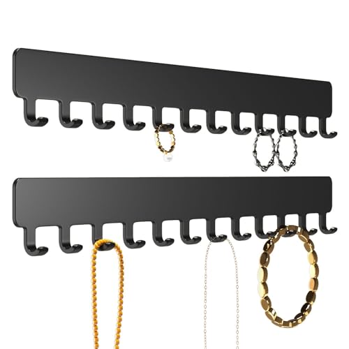 Necklace Holder Hanging Jewelry Organizer - Self-Adhesive Wall Jewelry Organizer for Necklace, 2 PCS, Black - color: Black