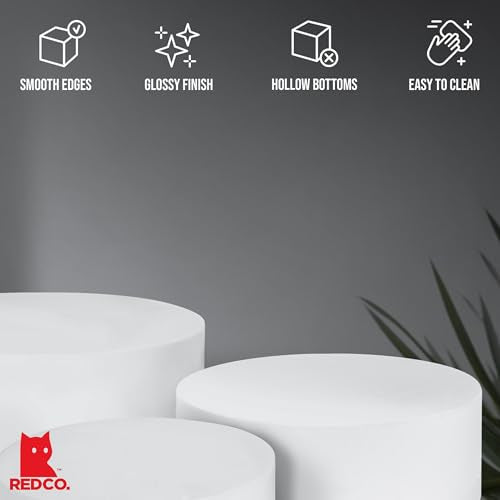 Red Co. Set of 3 Sizes (6", 5", 4") Acrylic Round Cylinder Display Nesting Riser Stands with Hollow Bottoms, Glossy White - color: White, size: 6", 5", 4"