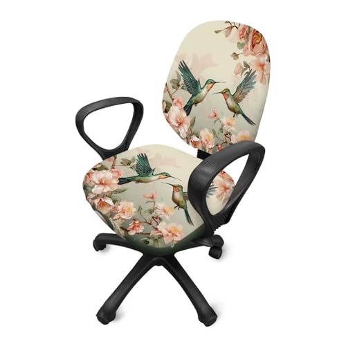 Hummingbird Flower Office Chair Covers Stretchable Computer Office Chair Seat Cover Removable Desk Accessories Floral Print Chair Slipcover Protector Universal Rotating Desk Chair Covers - color: Hummingbird Flower