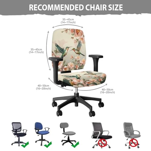 Hummingbird Flower Office Chair Covers Stretchable Computer Office Chair Seat Cover Removable Desk Accessories Floral Print Chair Slipcover Protector Universal Rotating Desk Chair Covers - color: Hummingbird Flower