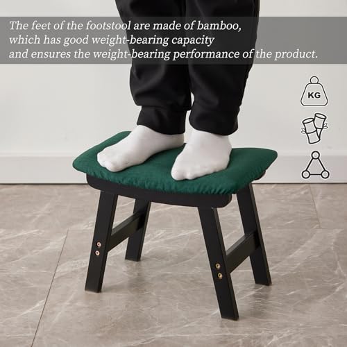 Kitsanery Foot Stool,Ottoman,Bamboo Small Sofa Foot Rest Under Desk,Extra Seating for Living Room, Bedroom and Kitchen (Black Stool Legs - Green Surface) - color: Black Stool Legs - Green Surface