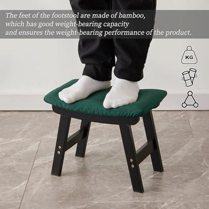 Kitsanery Foot Stool,Ottoman,Bamboo Small Sofa Foot Rest Under Desk,Extra Seating for Living Room, Bedroom and Kitchen (Black Stool Legs - Green Surface) - color: Black Stool Legs - Green Surface