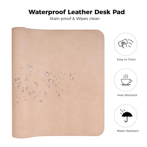 Large Gaming Desk Pad with Stitched Edges - 2mm Thickness Leather Mouse Mat, Non-Slip Base Desk Mat for Office/Home 31.5"x 15.7" L Beige - color: Beige, size: 31.5" x 15.7"