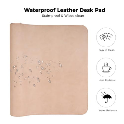 Large Gaming Desk Pad with Stitched Edges - 2mm Thickness Leather Mouse Mat, Non-Slip Base Desk Mat for Office/Home 31.5"x 15.7" L Beige - color: Beige, size: 31.5" x 15.7"