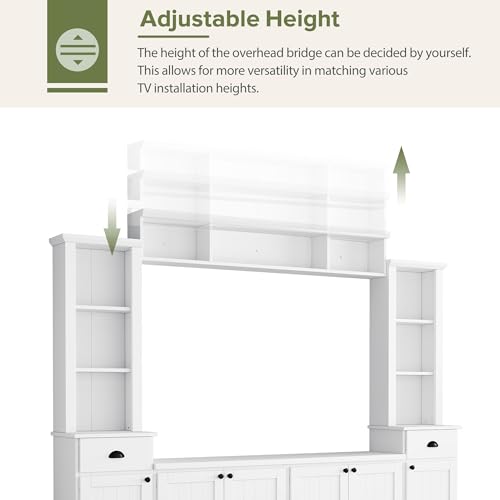 Merax Modern TV Stand Set w/Adjustable Bridge, Storage Media Console & Wall Units - Minimalist Entertainment Center for Living Room, White