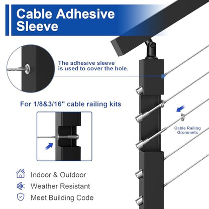BLIKA 100Pack Cable Railing Adhesive Sleeves for 1/8" 5/32" 3/16" Wire Rope Cable, T316 Stainless Steel, 2.8mm Thickness Cable Railing Protector Adhesive Sleeves for Deck Stair Cable Railing Post Kits - size: Silver