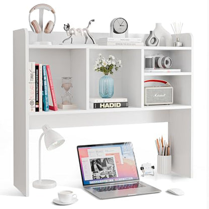 Nova Microdermabrasion Wooden Desktop Bookshelf with 6 Shelves–3-Tier Desk Organizer Hutch for Computer Desk, Home or Office (White)