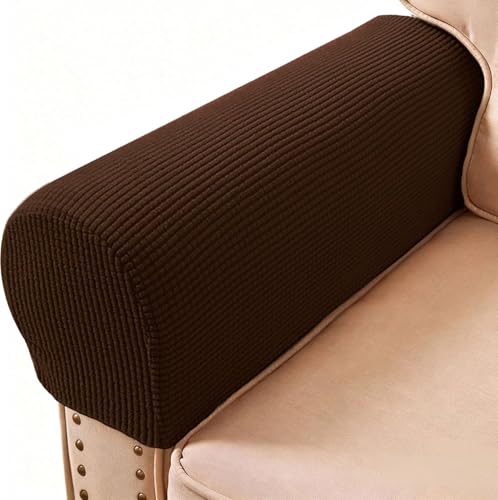 Sofa Couch Arm Chair Covers, Armrest Armchair Covers Stretch Recliner Slipcovers, Set of 2 (Chocolate) - color: Chocolate