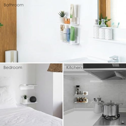 OAPRIRE White Floating Shelves Wall Mounted Set of 2 - Easily Expand Wall Space - Acrylic Hanging Shelves for Bedroom, Gaming Room, Living Room, Bathroom, Office with Cable Clips - color: White