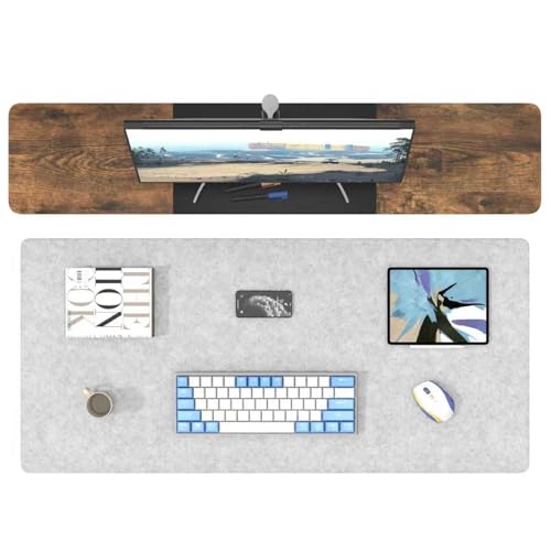 DAWNTREES Non-Slip Felt Desk Mat | 36''x16'' | Large Computer Desk Mat Keyboard and Mouse Pad | Office Desktop Pad Protector (Light Grey) - color: Light Grey, size: 36" X 16"