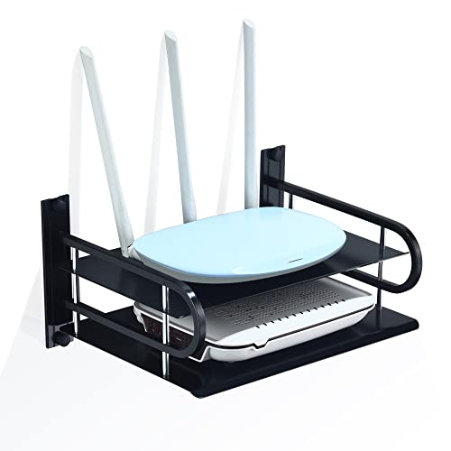 HNVNER Metal Wall Shelves with Cable Holes for Small Projector, Router, Modem, Camera, Speaker etc. AV Devices, 2-Tier Floating Shelf for TV Components Bracket Cable Boxes Media Boxes, 9.8" x 8.27" - color: 2 Layers-small-1pcs