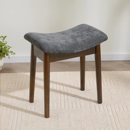 Royal Windsor Vanity Stool with Saddle Cushion, 18 Inch Makeup Vanity Chair for Living Room, Modern Foot Stool Ottoman Piano Bench,Small Upholstered Bench for Bedroom, Dark Grey - color: 10.2"d Dark Grey+walnut