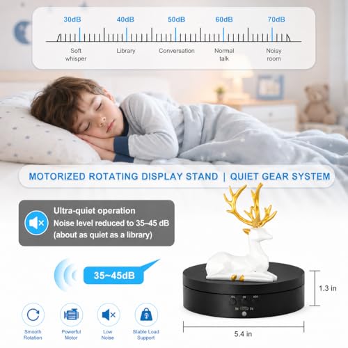 KAIMC Motorized Rotating Display Stand 3-in-1,360 Degree Electric Photography Turntable for Live Streaming, Jewelry Display, Watch, Collectibles,3 Speeds & 4 Angles Adjustable,USB/Battery Powered