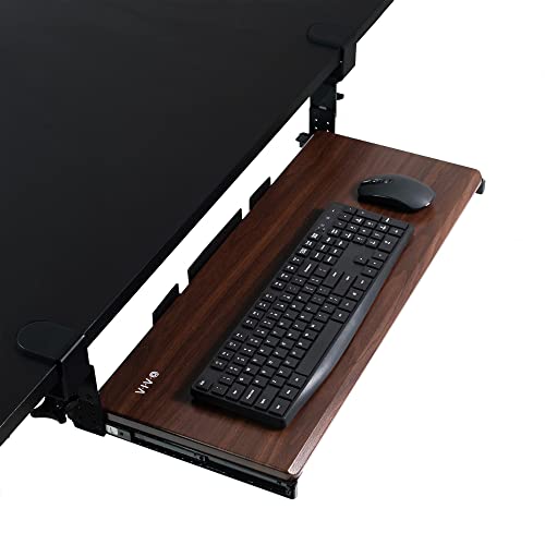 VIVO Large Height Adjustable Under Desk Keyboard Tray, C-clamp Mount System, 27 (33 Including Clamps) x 11 inch Slide-Out Platform Computer Drawer for Typing, Dark Walnut, MOUNT-KB05HD - color: Dark Walnut, size: 27" fixed width