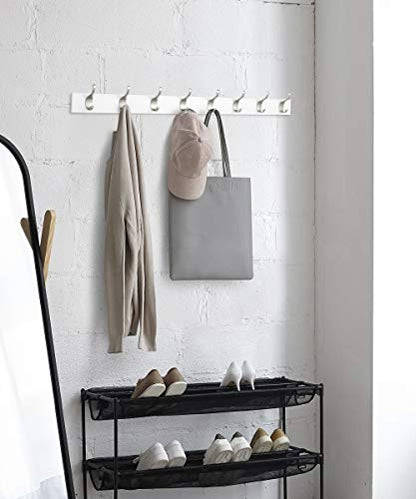 Amazon Basics Wall Mounted Modern Coat Rack for Entryway and Bedroom with Versatile Storage Hooks, Rectangular, 8-Hook, White | Rectangular