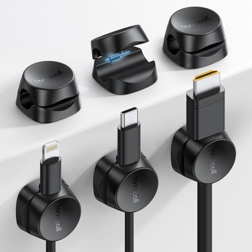 Lamicall Cord Organizer [1s Lock] Spring Cable Holder Clips - 6Pack Desk Cable Management Clips, Phone Charger Cord [Smooth Adjustable], Adhesive Wire Organizer Keeper for Nightstand Wall Car Office - color: Black, size: 6Pack
