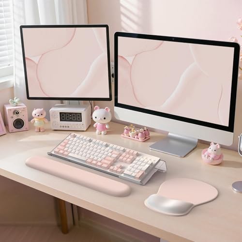 iCasso Keyboard Wrist Rest,Beige Ergonomic Mouse Pad with Wrist Support,Acrylic Clear Keyboard Stand for Desktop,Non-Slip Mousepad Set for Office Home Gaming - color: Beige