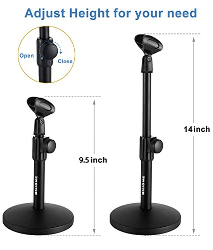BILIONE Multifunctional Desktop Microphone Stand, Adjustable Mic Stand Desk with Pop Filter, Shock Mount, Microphone Clip, 5/8" to 3/8" Metal Screw Adapter (Pack of 2) - size: Round Base (Pack of 2)