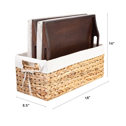ROSSIE HOME Bamboo Wood Bed Tray, Lap Desk - Set of Two - with Hyacinth Storage Basket - Java - Fits up to 15.6 Inch Laptops - Style No. 70102 - color: Java, size: 2-Pack with Basket