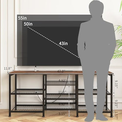 YGEOMER TV Stand for Living Room TVs Up to 50 Inches, Entertainment Center with Power Outlet and LED Lights Open Storage Shelves, TV Console for Bedroom, Rustic Brown - color: Rustic Brown
