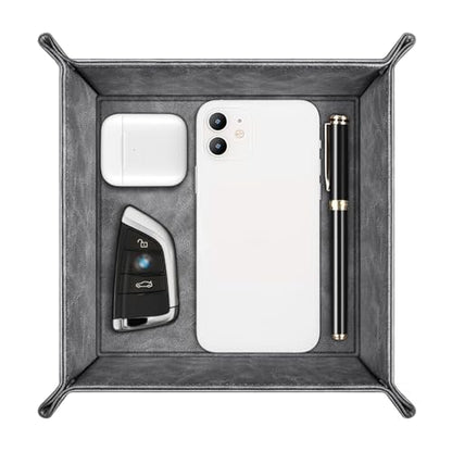 SITHON Valet Tray Desktop Storage Organizer – Premium PU Leather Catchall Bedside Vanity Tray Nightstand Caddy Holder for Remote Controller, Keys, Phone, Wallet, Coin, Jewelry (Gray) - color: Gray