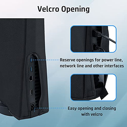 Wigearss vertical Mode Dust Cover for PS5 Console 1680D Oxford Cloth Anti-Scratch Waterproof Dust Guard Backend Cutaway Design (Not for PS5 Slim/PS5 Pro) - color: Vertical-Black