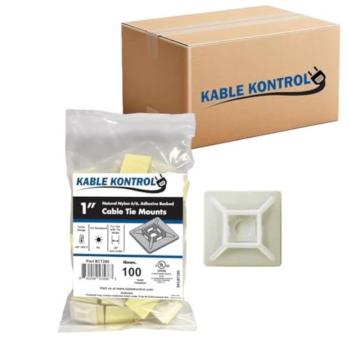 Kable Kontrol Zip Tie Mounts, 1” Sq, Natural White, 5500 Pcs Bulk Pack, Adhesive Backed Multi-Purpose Mounting Squares Nylon Cable Tie Wrap Anchor Pads for Cable Management - color: White, size: 1" Inch Square - 5500 Pcs