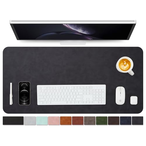 Distressed Leather Desk Mat - Non-Slip PU Desk Pad for Office and Home - Desk Organization and Accessories - Ideal for Large Mouse Pad and Desk Mats on Top of Desks(Charcoal Black,36"x 17") - color: Charcoal Black, size: 36" x 17"