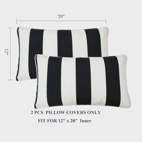FUNHOME Outdoor Indoor Lumbar Pillow Covers ONLY, Water-Repellent Fade-Resistant Patio Lumbar Cases 12” x 20”, Throw Pillowcase Shell for Garden Furniture Use-Black White Stripe - color: Black White Stripe, size: 20"L x 12"W(No Insert)